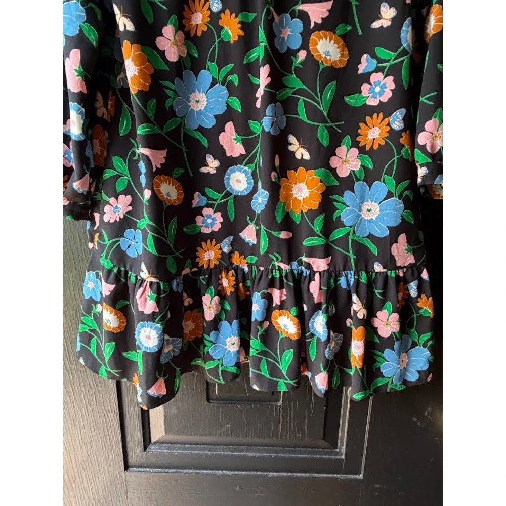 Kate Spade New York Spring Floral Garden Tulip Dress Black Size 6 Long Sleeve
